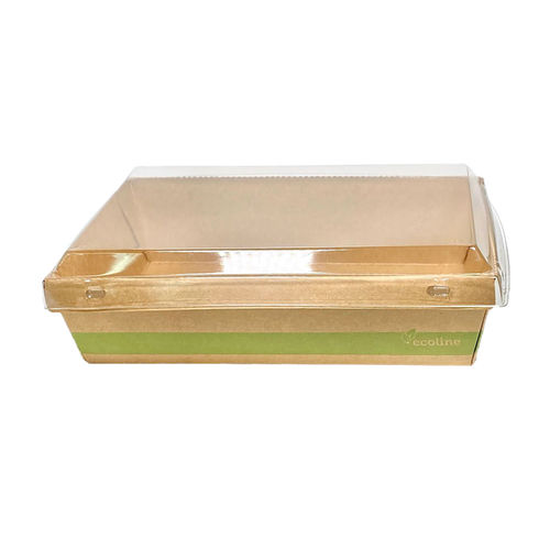 Caja / Ensaladera de cartón rectangular Kraft c/ tapa PET 1200ml - Caja completa 200 unidades