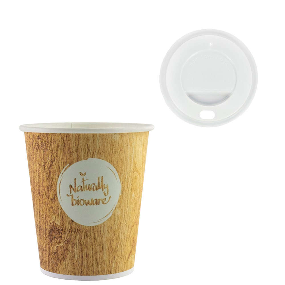 Gobelet en Carton Biodégradable 280ml (9Oz) Avec Couvercle Blanc 