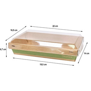 Saladeira de Cartão Rectangular Kraft c/ tampa 2100ml