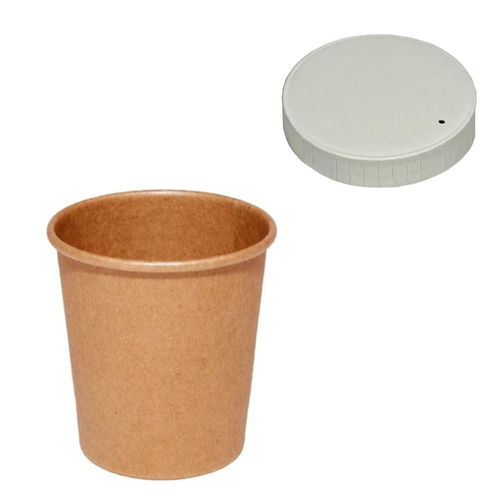 100% Kraft Cardboard Cup (4Oz) 120ml With White Flat Closed Cardboard Lid - Pack of 50 pcs