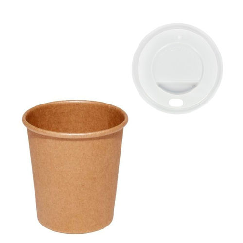 Paper Cup 100% Kraft (4Oz) 120ml w/ White Lid “To Go” - Box 1000 units