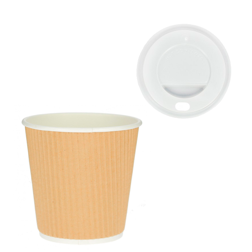 Corrugated PaperCup Kraft 120ml (4OZ) w/ White Lid “To Go” - Box 1000 units