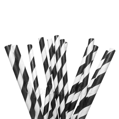 Straw Paper Straight Black and White - Pack of 250 units
