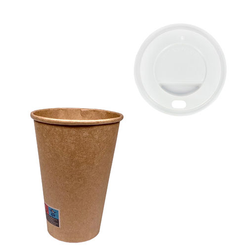 Paper Cup 100% Kraft (16Oz) 480ml w/ White Lid - Pack 50 units