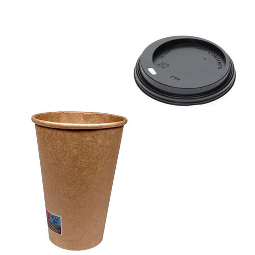 Paper Cup 100% Kraft (16Oz) 480ml w/ Black Lid “To Go” - Box of 1000 units