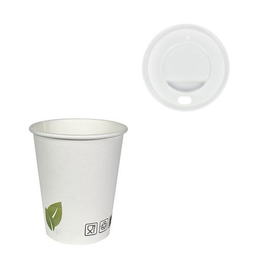 Hot Drinks Paper Cups 240ml (8Oz) w/ White Lid ToGo - Pack of 50 units