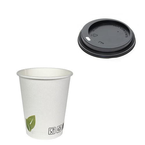 Hot Drinks Paper Cups 240ml (8Oz)  w/ Black Lid ToGo - Pack of 50 units