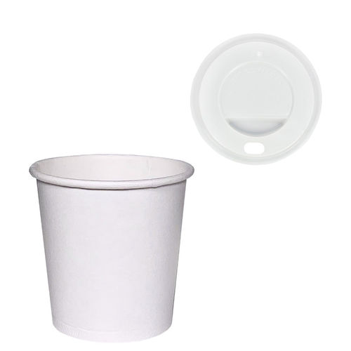 Paper Cups 110ml (4Oz) w/ White Lid ToGo - Box of 3000 units