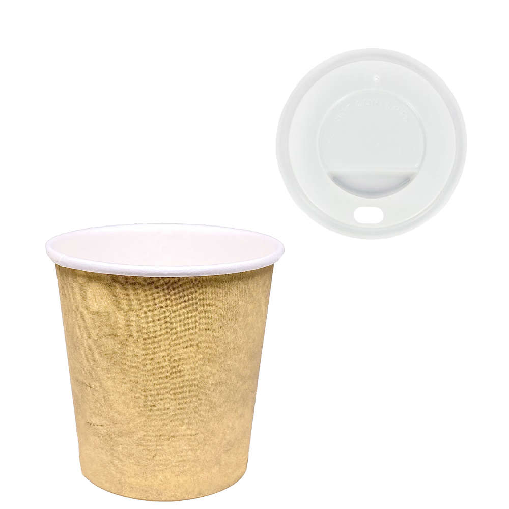 Gobelet en Carton Café Vending 110ml (4Oz) Kraft avec Couvercle Blanc “To Go” – Paquet 50 unités