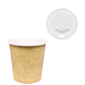 Verre en Carton Café Vending 110ml (4Oz) Kraft avec Couvercle Blanc “To Go” - Boîte Complète 3000 un