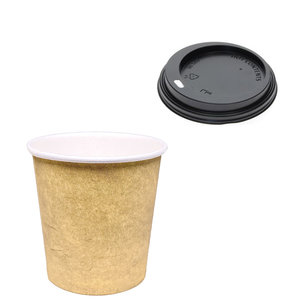 Vaso de Cartón Café 110ml (4Oz) Kraft c/ Tapa “To Go” Negra - Caja Completa 3000 unidades