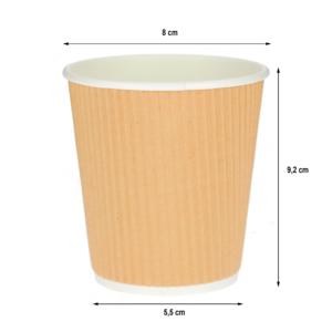 Copo Cartão Canelado Kraft 240ml (8Oz) c/ Tampa “To Go” Preta – Caixa completa 500 Unidades