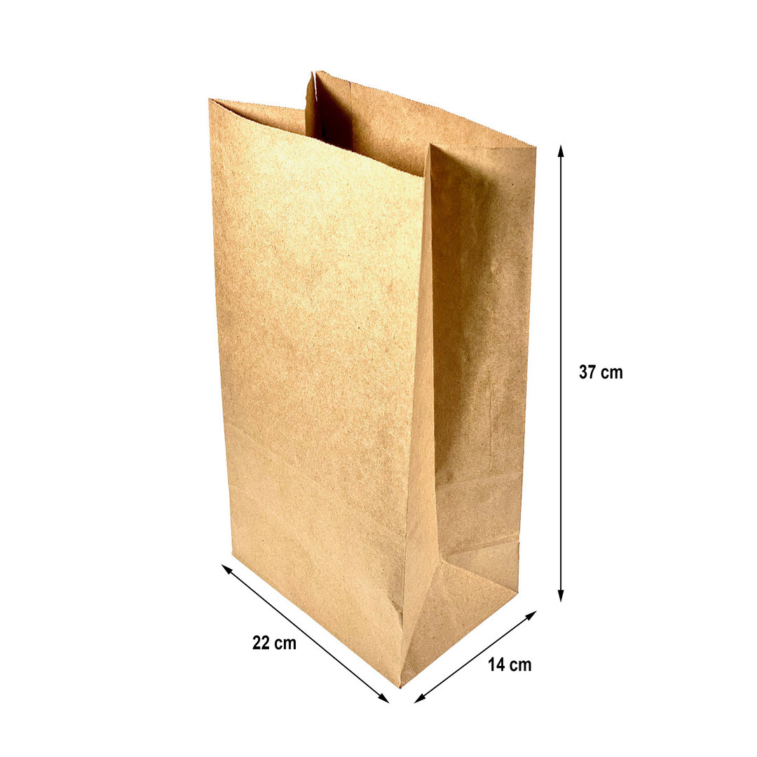 Bolsa de papel kraft con asa plana. Caja 450uds - Medida: 18+8x24cm
