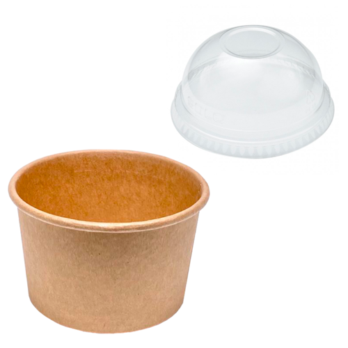 Gobelet en Carton Pour la Crème Glacée Kraft 150ml avec Couvercle Dôme - Paquet 50 unités