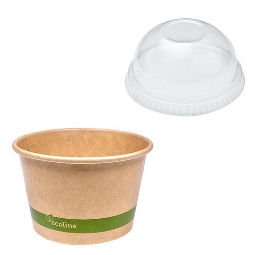 Gobelet en Carton Pour la Crème Glacée Kraft 240ml avec Couvercle Dôme - Paquet 50 unités