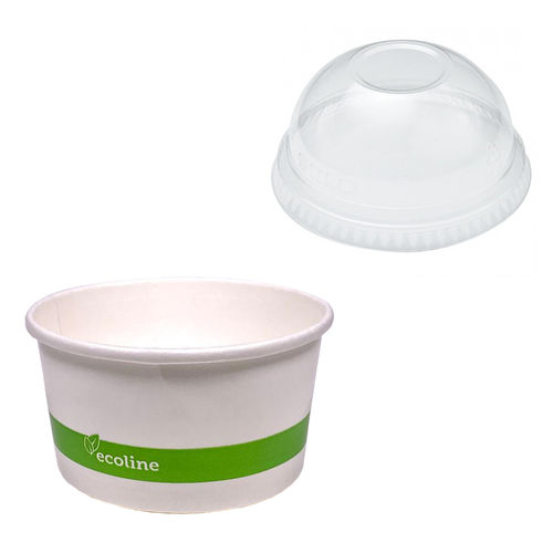 Gobelet en Carton Pour la Crème Glacée Blanc 360ml avec Couvercle Dôme - Paquet 50 unités