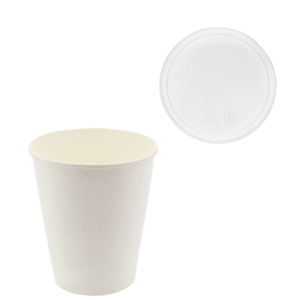 Paper Cups 192ml (6/7Oz) White w/ Flat Lid - Box of 3000 units
