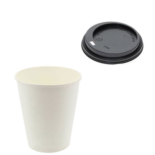 Paper Cups 192ml (6/7Oz) White w/ Black Lid “To Go” – Pack 50 units