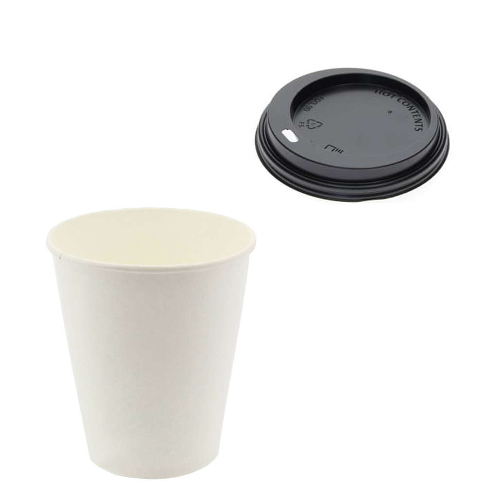 Gobelet en Carton 192ml (6/7Oz) Blanc avec Couvercle Noir “To Go” – Paquet 50 unités