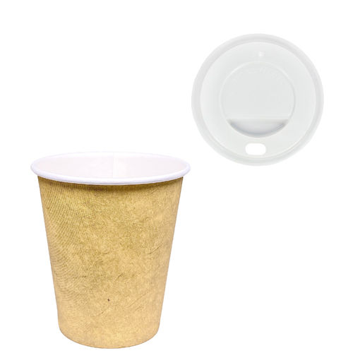Paper Cups 192ml (6/7Oz) Kraft w/ White Lid “To Go” – Box of 3000 units