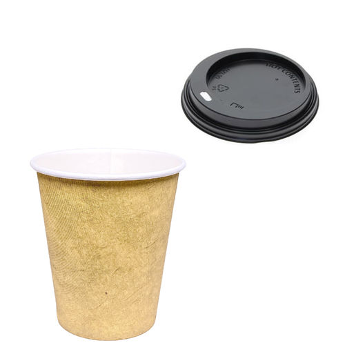 Paper Cups 192ml (6/7Oz) Kraft w/ Black Lid “To Go” – Pack 50 units