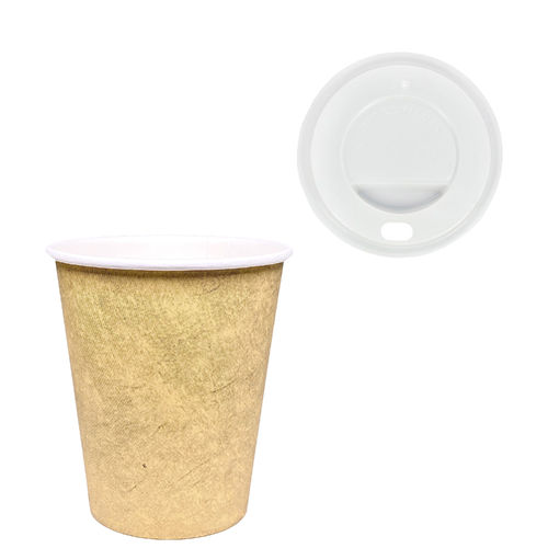 Paper Cups 240ml (8Oz) Kraft w/ White Lid “To Go” – Pack 50 units
