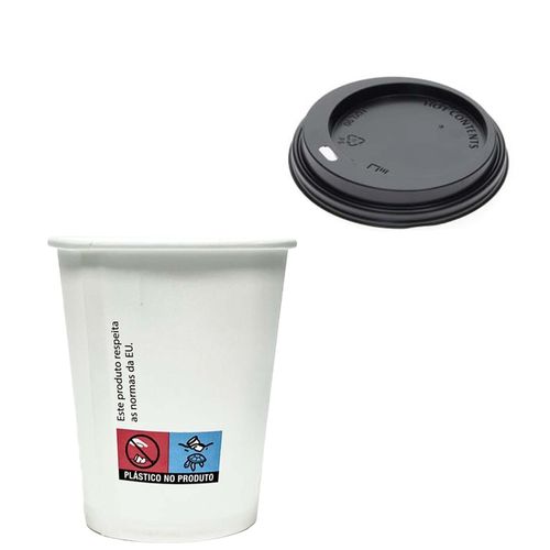7oz White Cardboard Cup - EU Marking w/ Black ToGo Lid - Sleeve 50 units