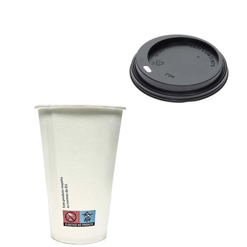Aceder ao produto Copo Cartão Branco 350 ml (12Oz) Com Tampa "ToGo" Preta - Embalagem 50 Unidades