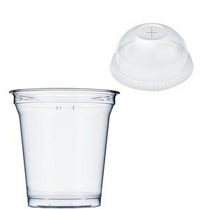 RPET Plastic Cup 9oz - 270ml With Cover Dome With Cross - Complete Box 800 units
