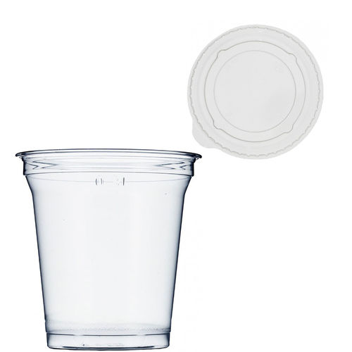 RPET Plastic Cup 9oz - 270ml With Closed Flat Lid - Pack of 50 units