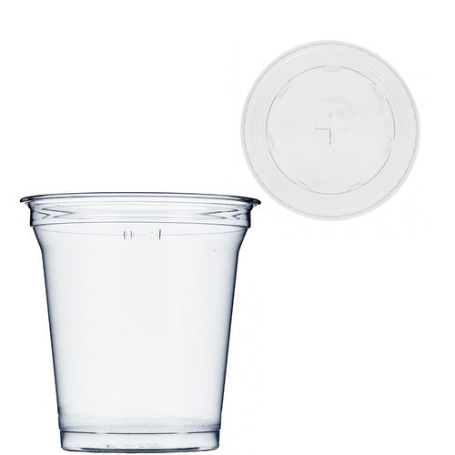 RPET Plastic Cup 12oz - 350ml With Flat Cover With Cross - Pack of 50 units
