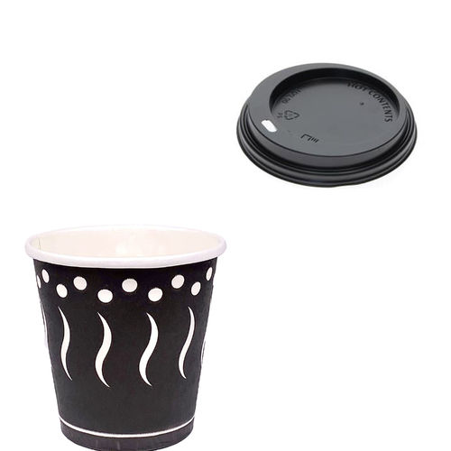 Black Printed Card Cup 120ml (4Oz) w/Black ToGo Cover - Pack of 50 units