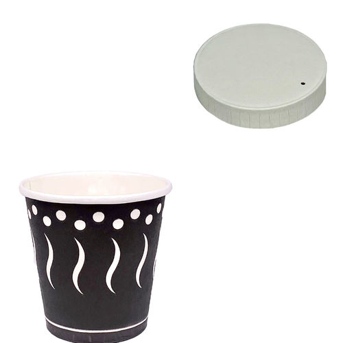Black Printed Cardboard Cup 120ml (4Oz) With White Flat Closed Card Lid - Complete Box 1000 pcs