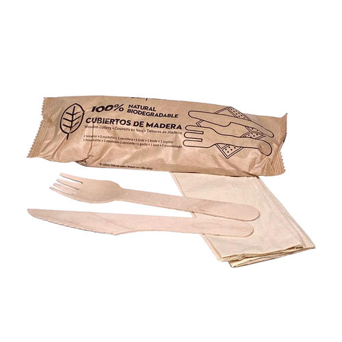 KIT Fork+Wood Knife+Eco Napkin 165mm - Packing 50 Units