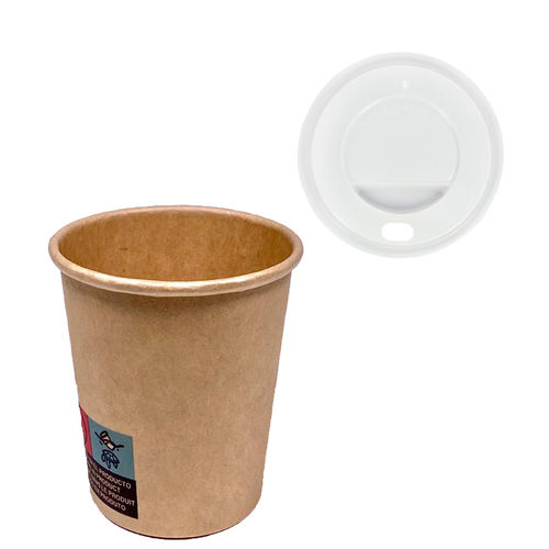 Coffee Vending Card Cup 110ml (4Oz) 100% Kraft With White "To Go" Lid - Pack 50 Units