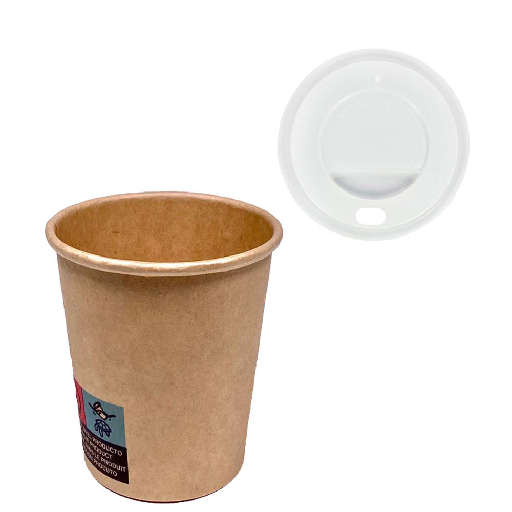 Gobelet à café 110ml (4Oz) 100% Kraft Avec Couvercle Blanc 