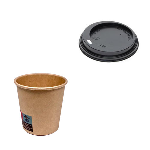 Coffee Vending Card Cup 110ml (4Oz) 100% Kraft With Black "To Go" Lid - Box 1000 Units