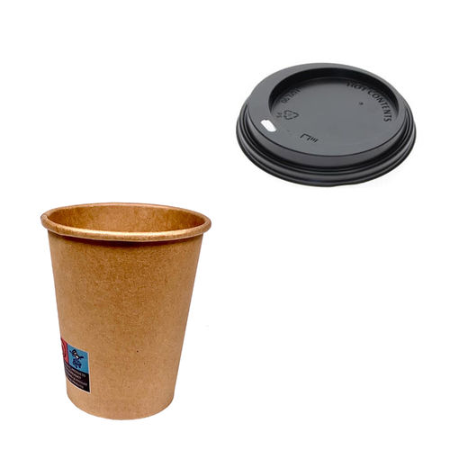 Paper Cups 240ml (8Oz) 100% Kraft w/ Black “To Go” Lid – Complete Box 2000 units