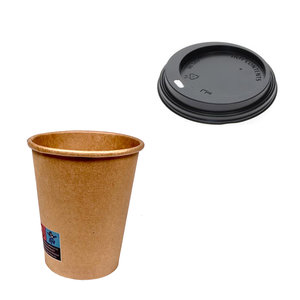 Paper Cups 350ml (12Oz) 100% Kraft w/ Black “To Go” Lid – Box of 2000 units